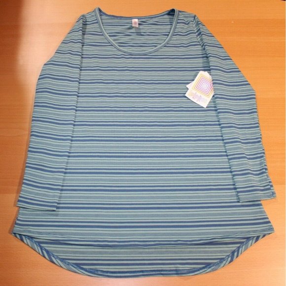 Womens Lularoe Lynnae Long Sleeve Shirt Top XS Blue Teal Striped NWT - Picture 4 of 6